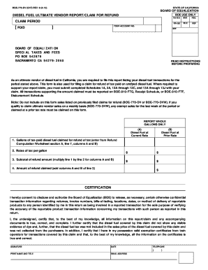 California Diesel Fuel Ultimate Vendor Report/Claim for Refund