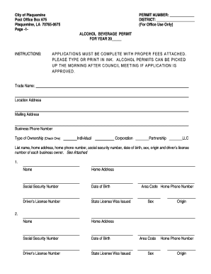 plaquemine liquor permit requirement