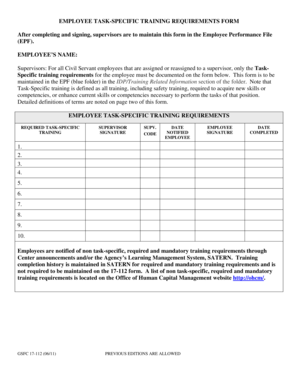 Employee Task-Specific Training Requirements Form