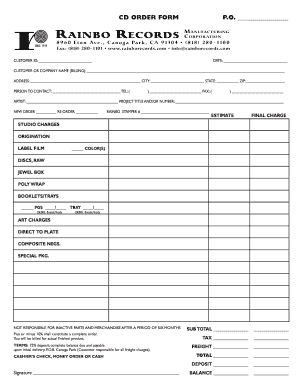 Cd order form - Rainbo Records