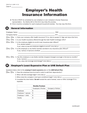 Utah Employer Health Insurance Information Form