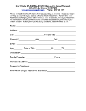 Health History Form