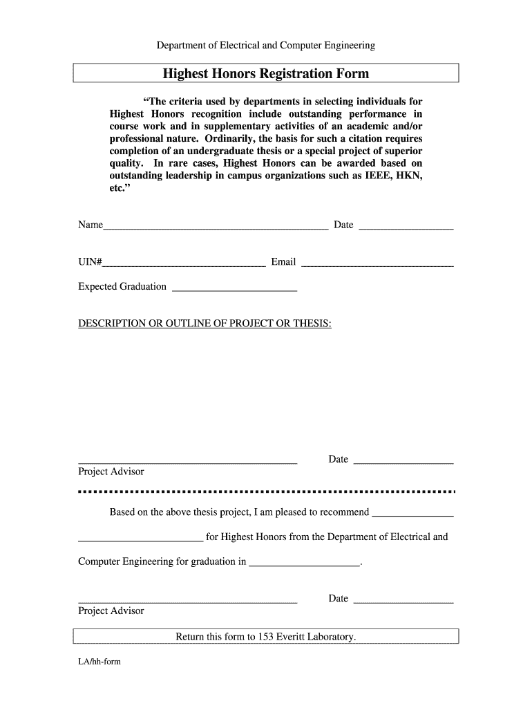 Fill out a Highest Honors form - Department of Electrical and Preview on Page 1