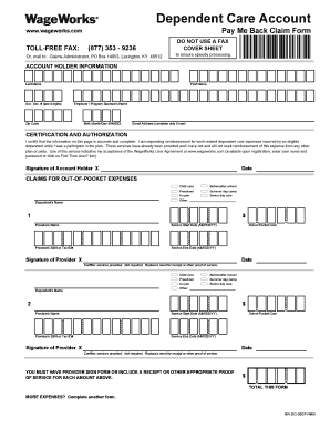 WageWorks Dependent Care Pay Me Back Claim Form