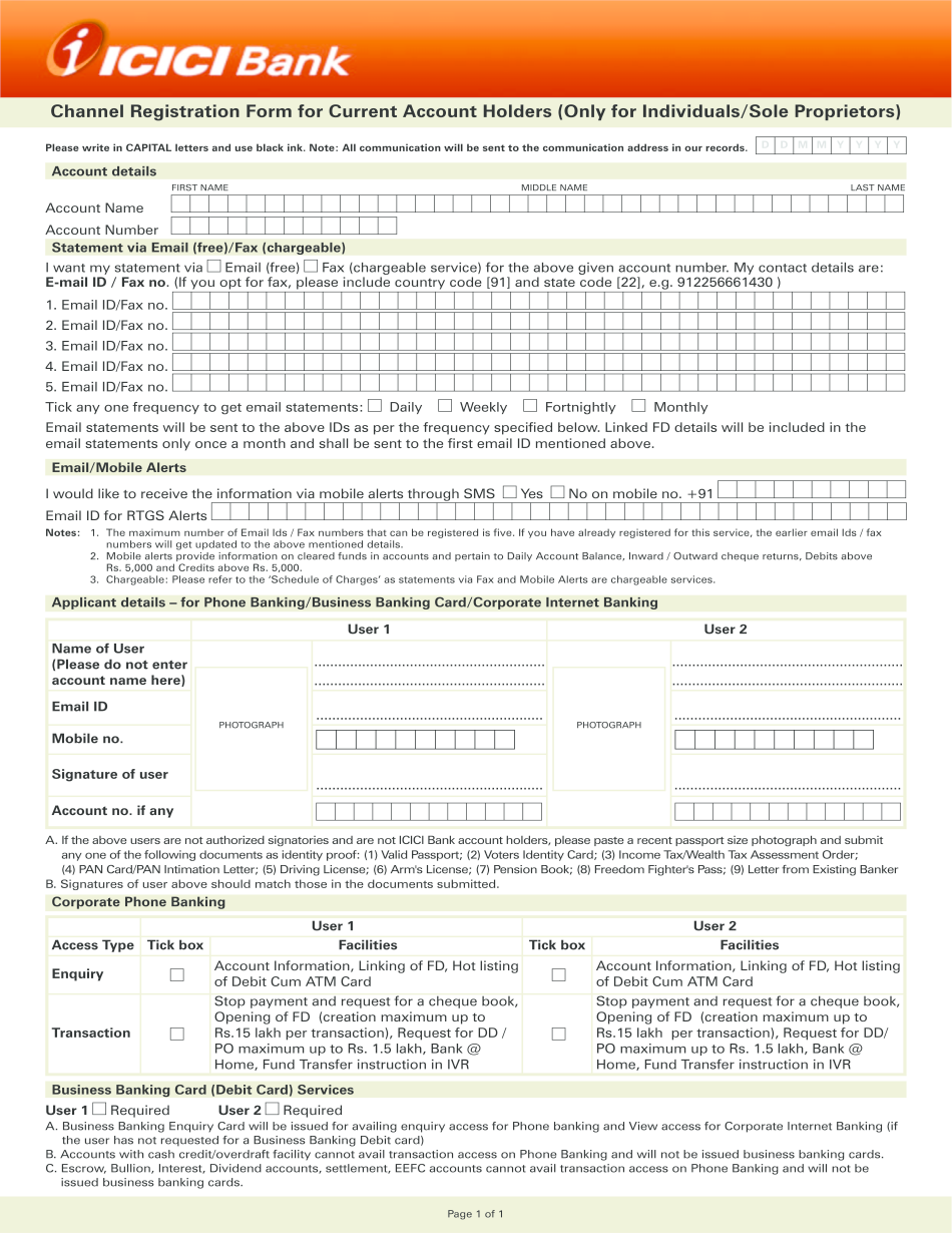 ICICI Bank Channel Registration Form