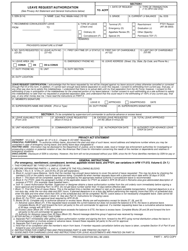 Af Form 988 Fill Online Printable Fillable Blank PdfFiller