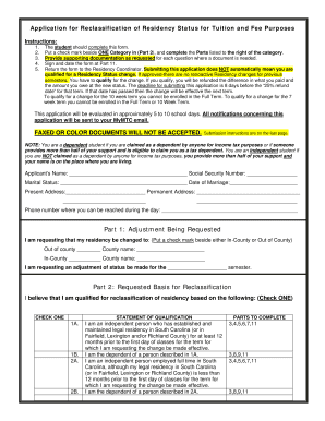 Application for Reclassification of Residency Status for Tuition and Fee Purposes