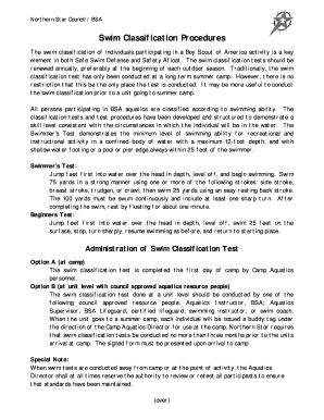 Medical form template - bsa swim classification filable form pdf