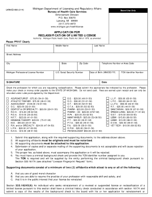 Michigan Reclassification of Limited License Application