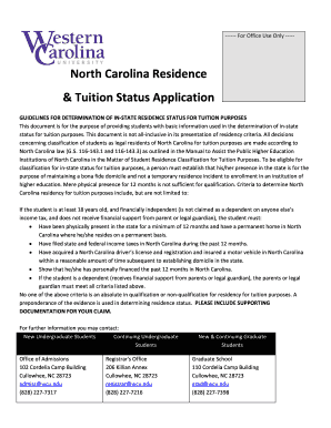 North Carolina Residence & Tuition Status Application
