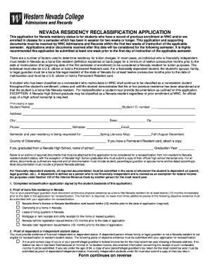 NEVADA RESIDENCY RECLASSIFICATION APPLICATION - wnc