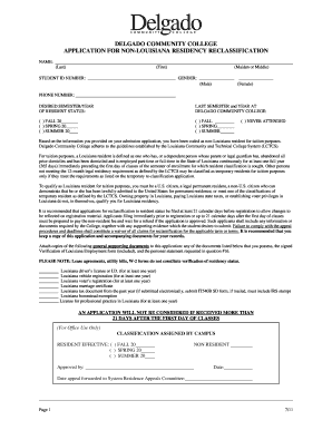 Delgado Community College Non-Louisiana Residency Reclassification Application