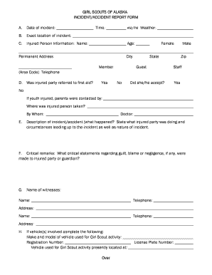 GIRL SCOUTS OF ALASKA INCIDENT/ACCIDENT REPORT FORM ...