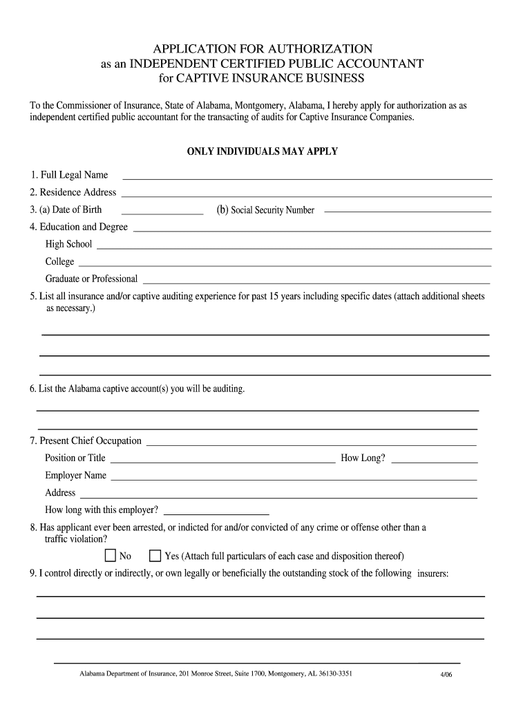 APPLICATION FOR AUTHORIZATION as an INDEPENDENT - insurance alabama Preview on Page 1