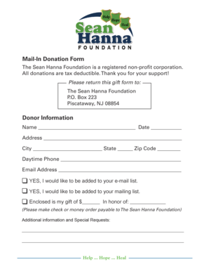 Mail-In Donation Form Donor Information - Sean Hanna Foundation ... - seanhannafoundation