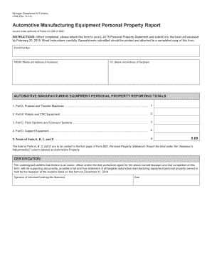 Michigan Automotive Manufacturing Equipment Personal Property Report