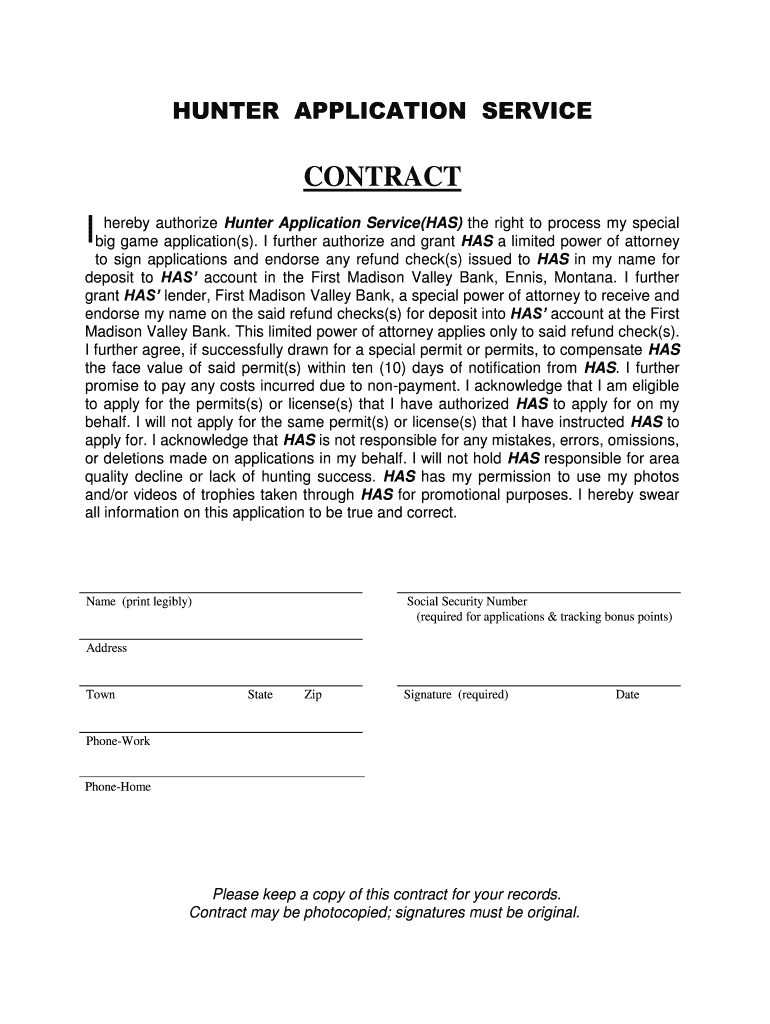 Fillable Online I hereby authorize Hunter Application Service the right