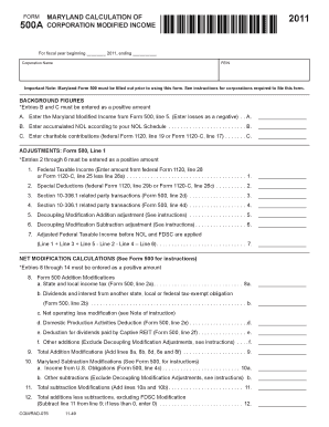 Maryland Form 500A 2011