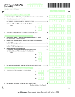 Virginia Schedule ADJ Form 760-ADJ
