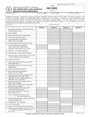 Missouri Net Operating Loss Addition Modification Worksheet