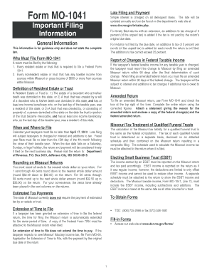 Missouri Form MO-1041 Late Filing and Payment