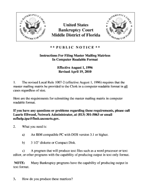 middle district of florida and master mailing matrices form