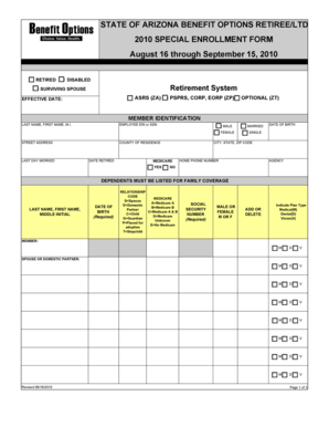 Arizona Retiree Benefit Enrollment Form