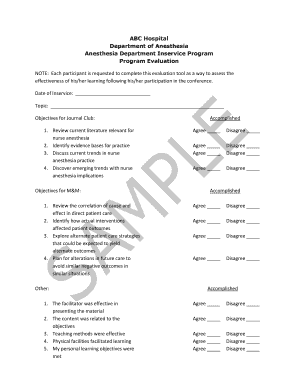 Anesthesia Department Inservice Program Evaluation