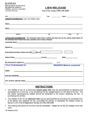 Kansas Lien Release Form