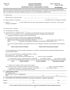 New Jersey Business Entity Amendment Form