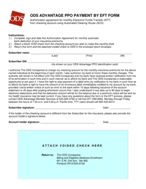ODS Advantage PPO EFT Authorization Form