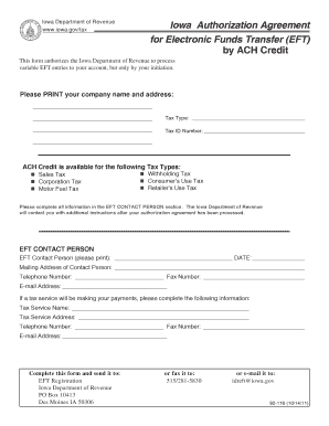 Iowa EFT Authorization Agreement