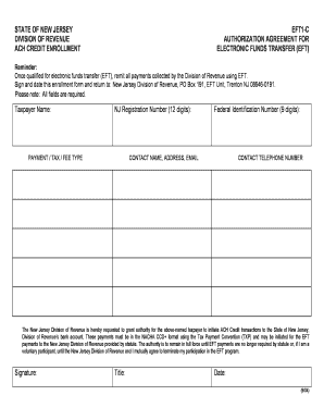 New Jersey EFT Authorization Agreement