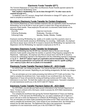 Vermont EFT Enrollment Form