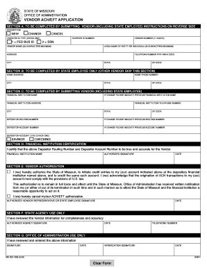 Missouri Vendor ACH/EFT Application