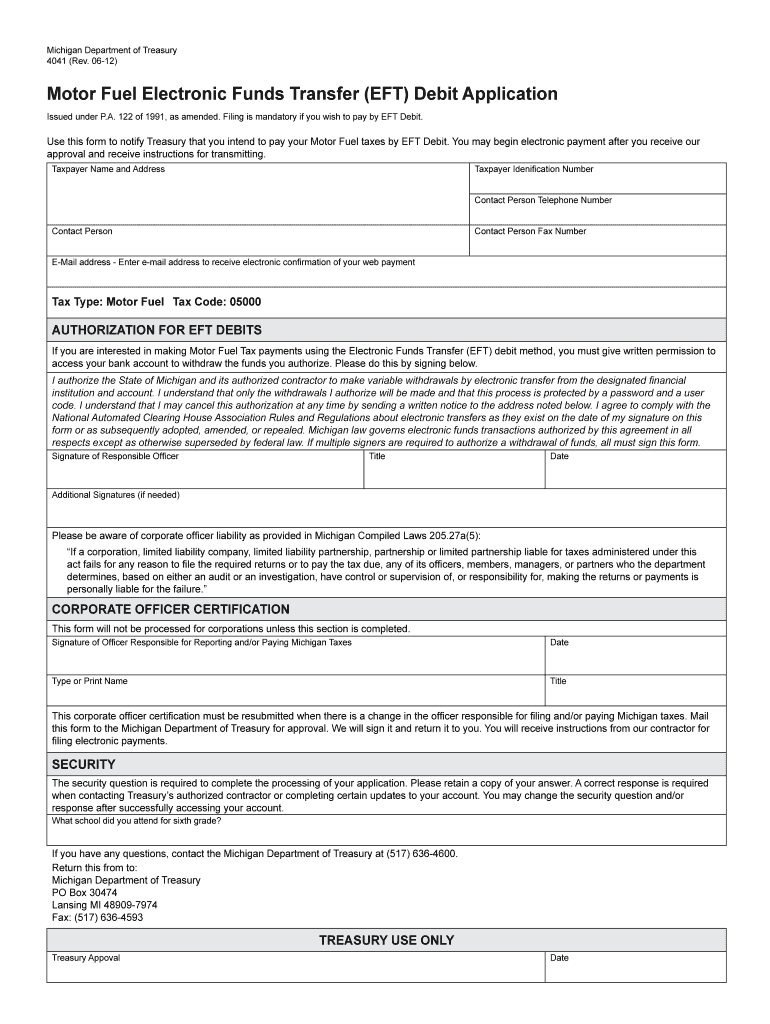 4041, Motor Fuel Electronic Funds Transfer (EFT) Debit Application Preview on Page 1