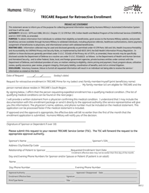 TRICARE Retroactive Enrollment Request