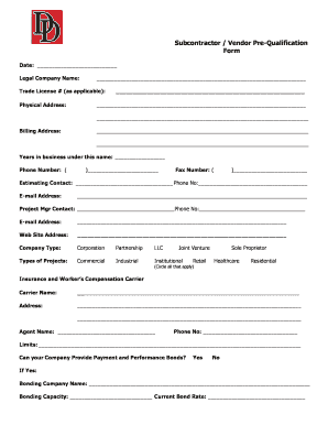 Subcontractor Pre-Qualification Form