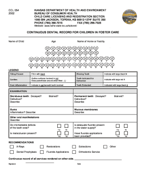Kansas Foster Care Dental Record Form