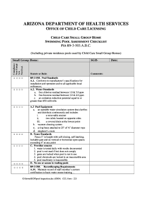 Child Care Group Home Swimming Pool Assessment Checklist - azdhs