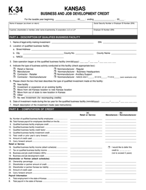 Kansas Business and Job Development Credit Form
