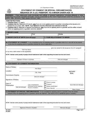 US Passport Consent Form for Minors