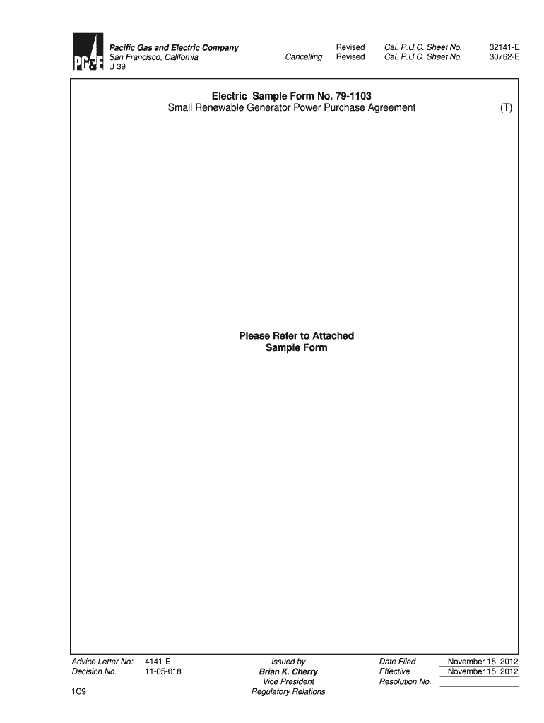 Electric Sample Form No 79-1103 Small Renewable Generator PPA Preview on Page 1