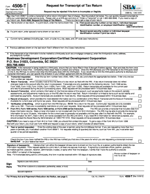IRS Form 4506-T Request for Transcript of Tax Return