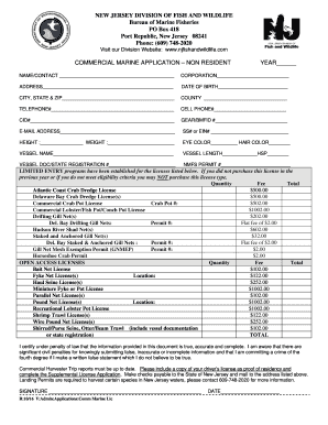 New Jersey Commercial Marine License Application