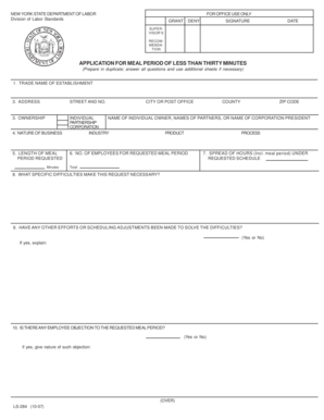 New York Meal Period Application