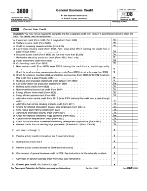 US Federal Form 3800 General Business Credit
