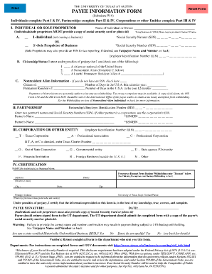 University of Texas Payee Information Form