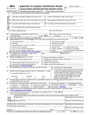 IRS Form SS-4 Application for Employer Identification Number