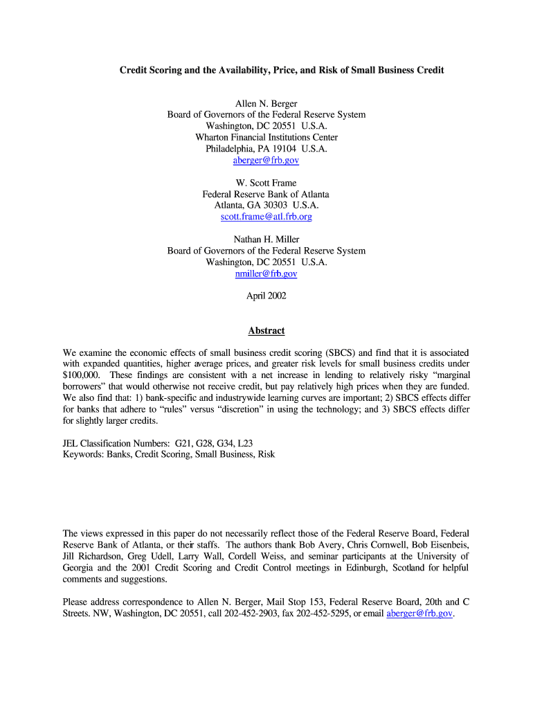 Credit Scoring and the Availability, Price, and Risk of Small Business Credit Preview on Page 1